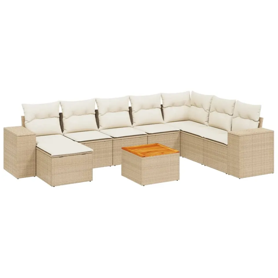 vidaXL 9-delige Loungeset met kussens poly rattan beige