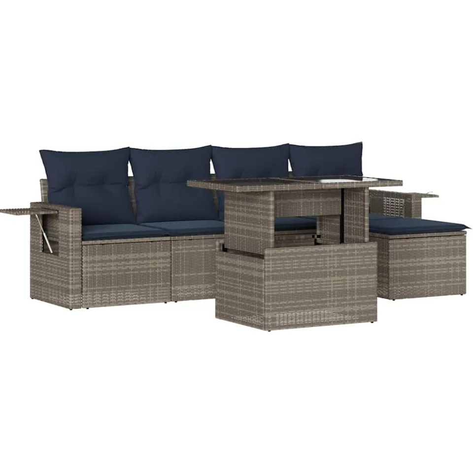 vidaXL 6-delige tuinbankset met kussens, grijs polyrotan, foto 3