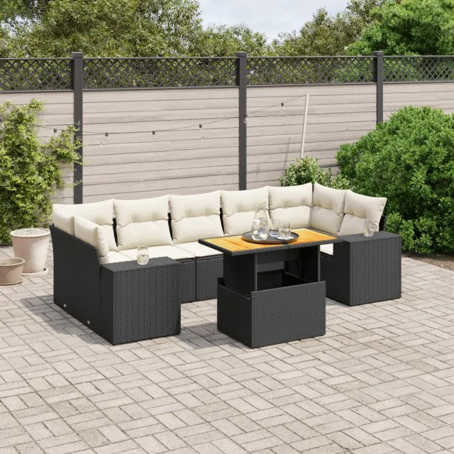 vidaXL 8-delige Loungeset met kussens poly rattan zwart, foto 2