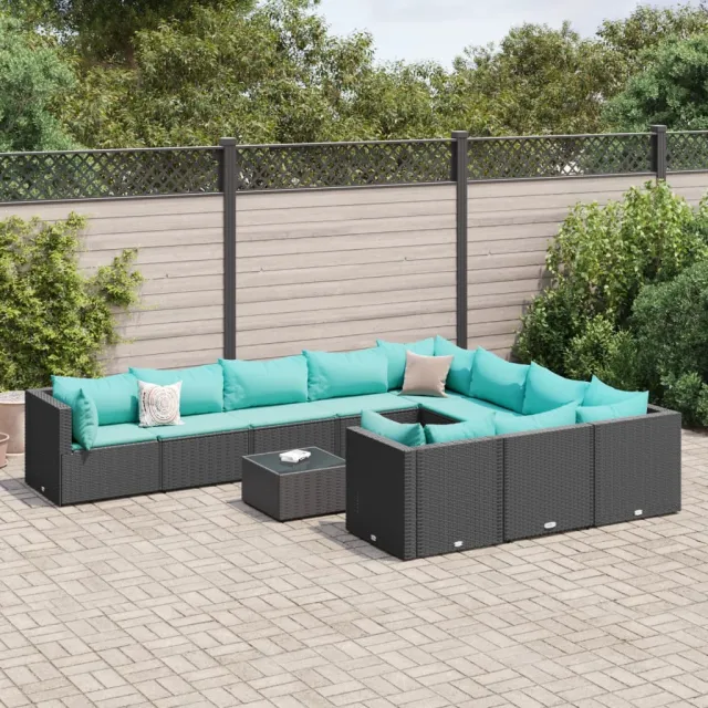 vidaXL 11-delige Loungeset met kussens poly rattan zwart, foto 2