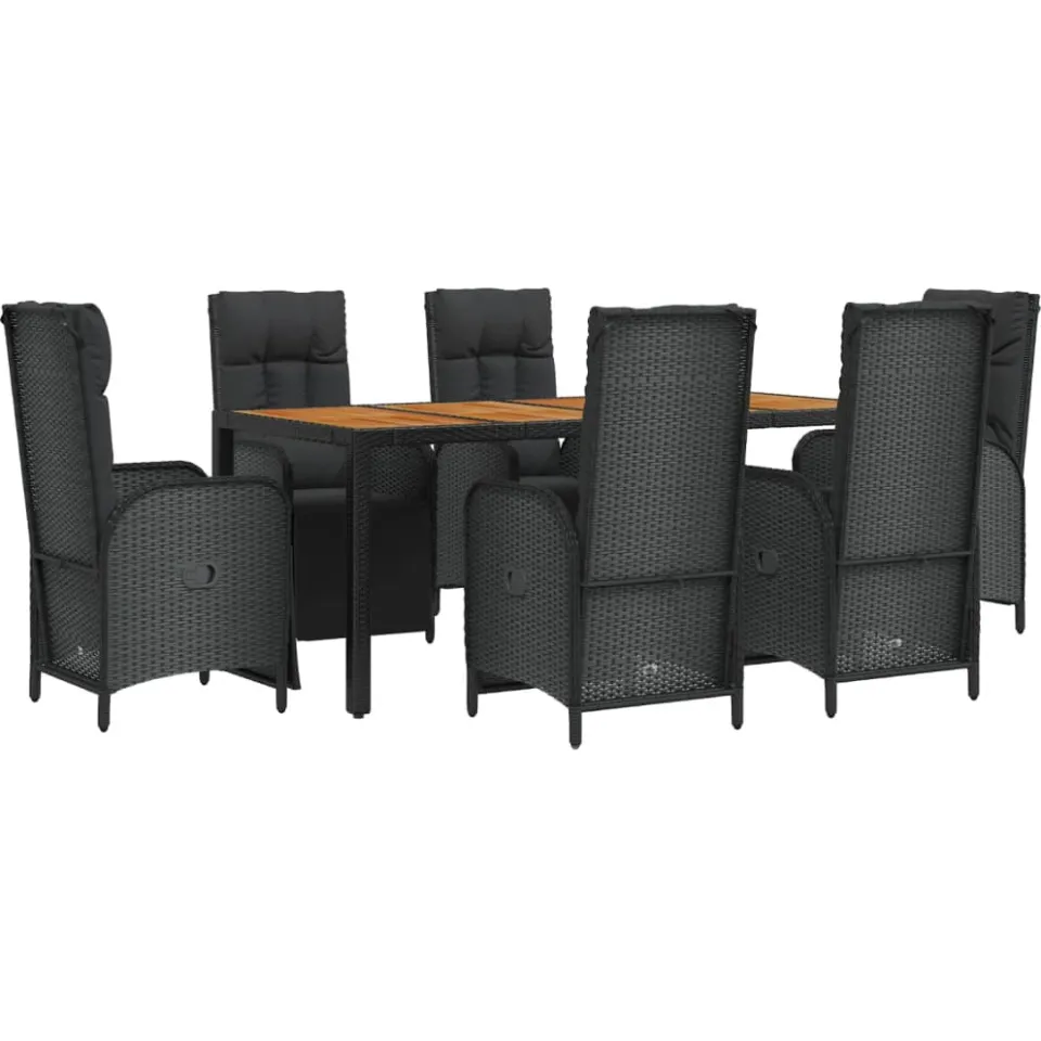 vidaXL 7-delige Tuinset met kussens poly rattan zwart