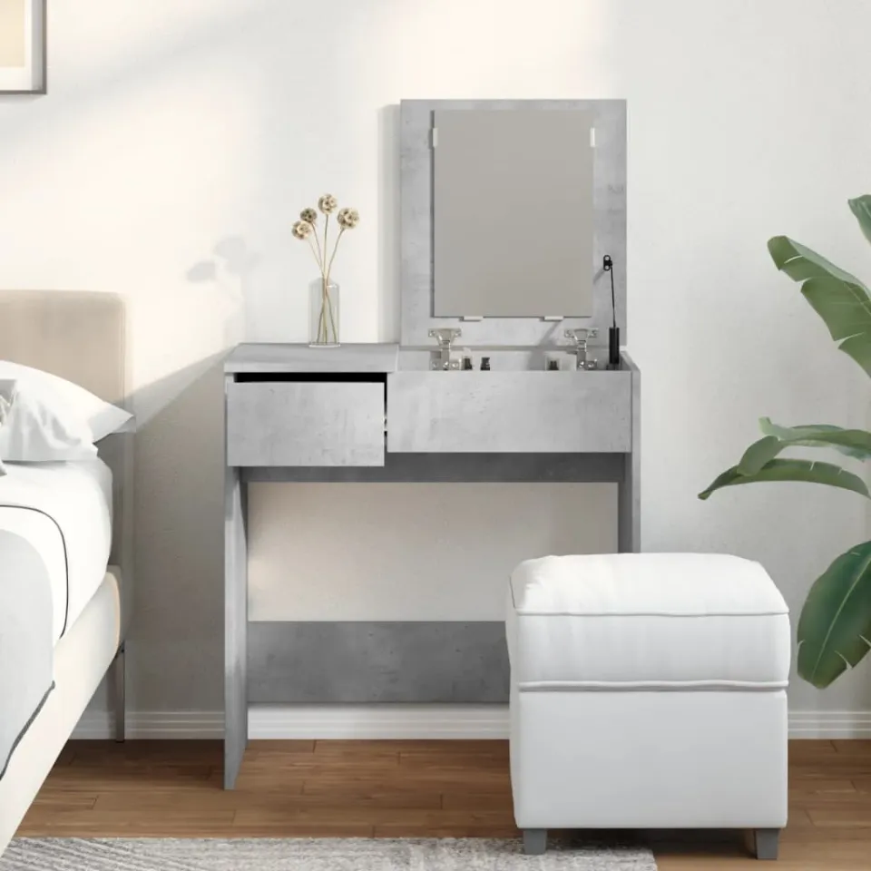 vidaXL Kaptafel met spiegel 73x46,5x120 cm betongrijs grijs, foto 4