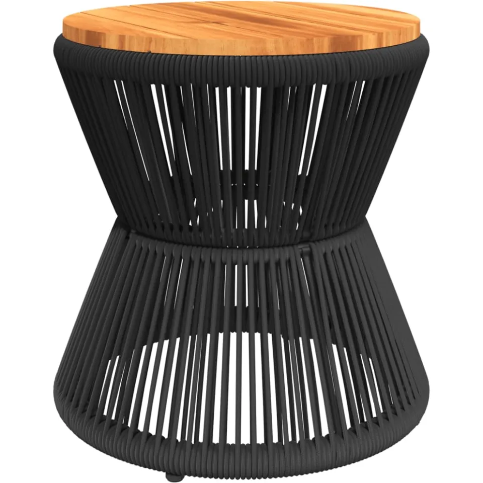 vidaXL Salontafel met draad Ø 45x44 cm massief acaciahout Zwart