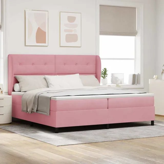 vidaXL Boxspringbed met hoofdeinde Roze 200 x 200 cm Fluweel