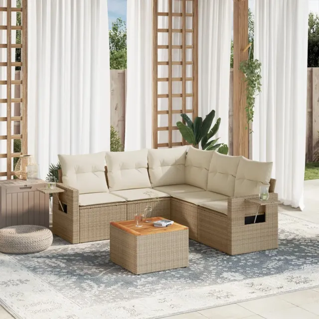 vidaXL 6-delige Loungeset met kussens poly rattan beige, foto 2