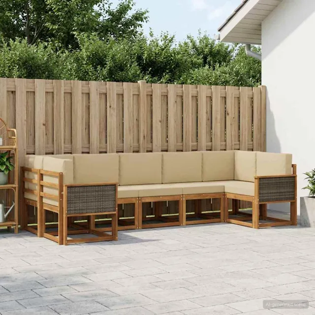 vidaXL Buiten bankenset 7 st 7-zits Natuurlijk en Beige