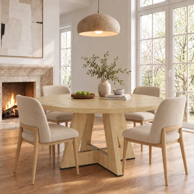 MIVRAY Ronde Eettafel - Scandinavisch Minimalistisch Design Voor 4 Tot 6 Personen - MDF In Eikenkleur - Diameter 120 Cm