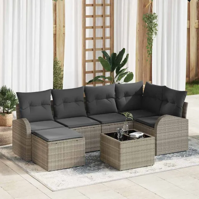 vidaXL Tuinbankenset 7 st Lichtgrijs poly rattan, foto 2