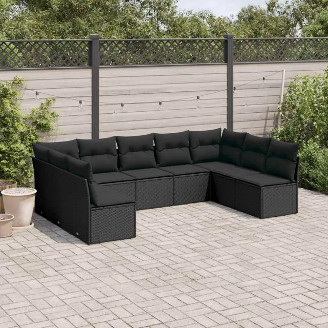 vidaXL 9-delige Loungeset met kussens poly rattan zwart, foto 2