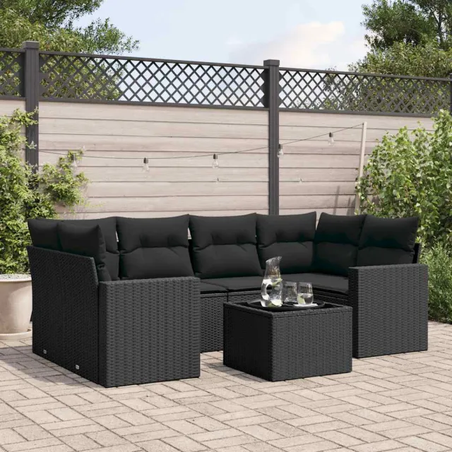 vidaXL 7-delige Loungeset met kussens poly rattan zwart, foto 2