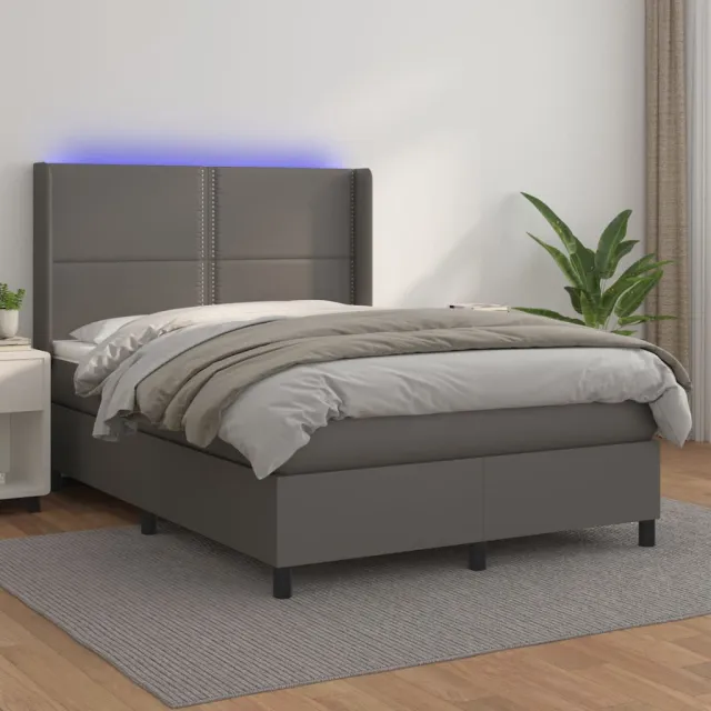 vidaXL Boxspring met matras en LED kunstleer grijs 140x200 cm