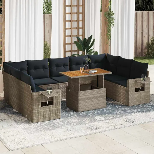 vidaXL 10-delige Loungeset met kussens poly rattan grijs, foto 2