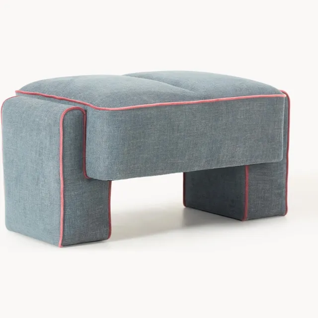 Westwing Collection Gestoffeerde poef Bobi Blauw, Dieproze