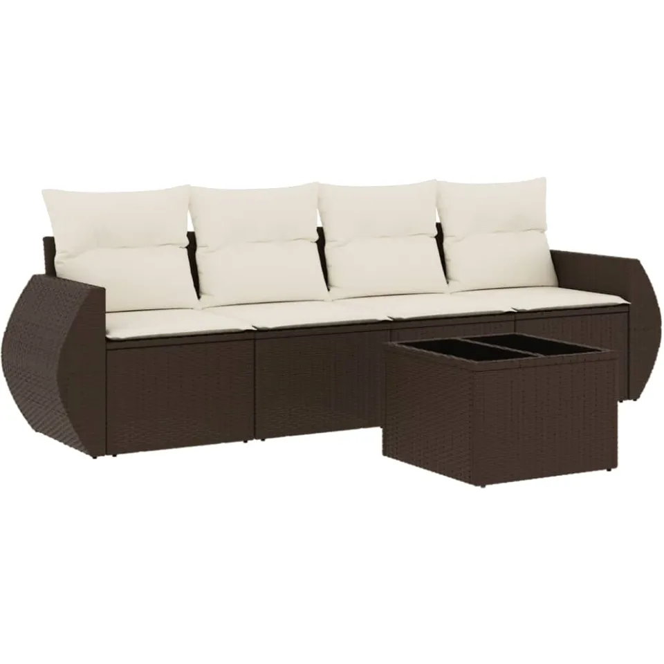 vidaXL 5-delige Loungeset met kussens poly rattan bruin, foto 3