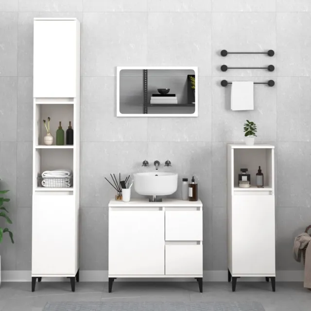 vidaXL 3-delige Badkamerkastenset bewerkt hout wit, foto 2
