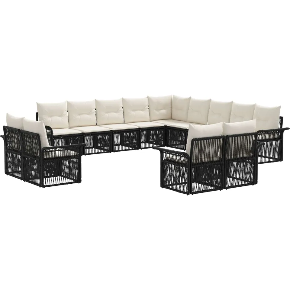 vidaXL Tuinbankenset 13 st 13-zits Zwart en Cream Wit poly rattan, foto 3