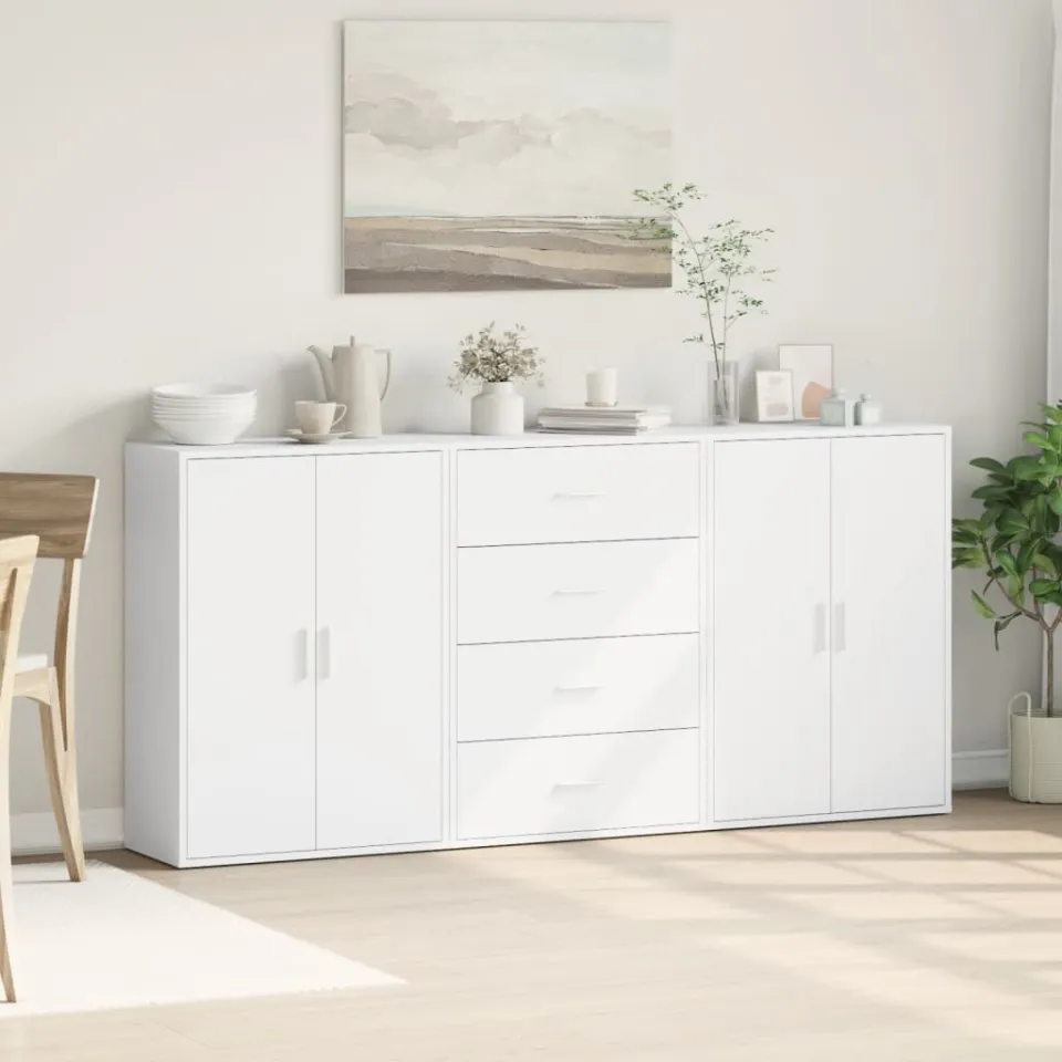 vidaXL Dressoirs 3 st 60x31x84 cm bewerkt hout wit, foto 2