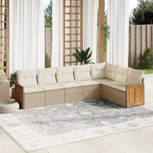 vidaXL 7-delige Loungeset met kussens poly rattan beige, foto 2