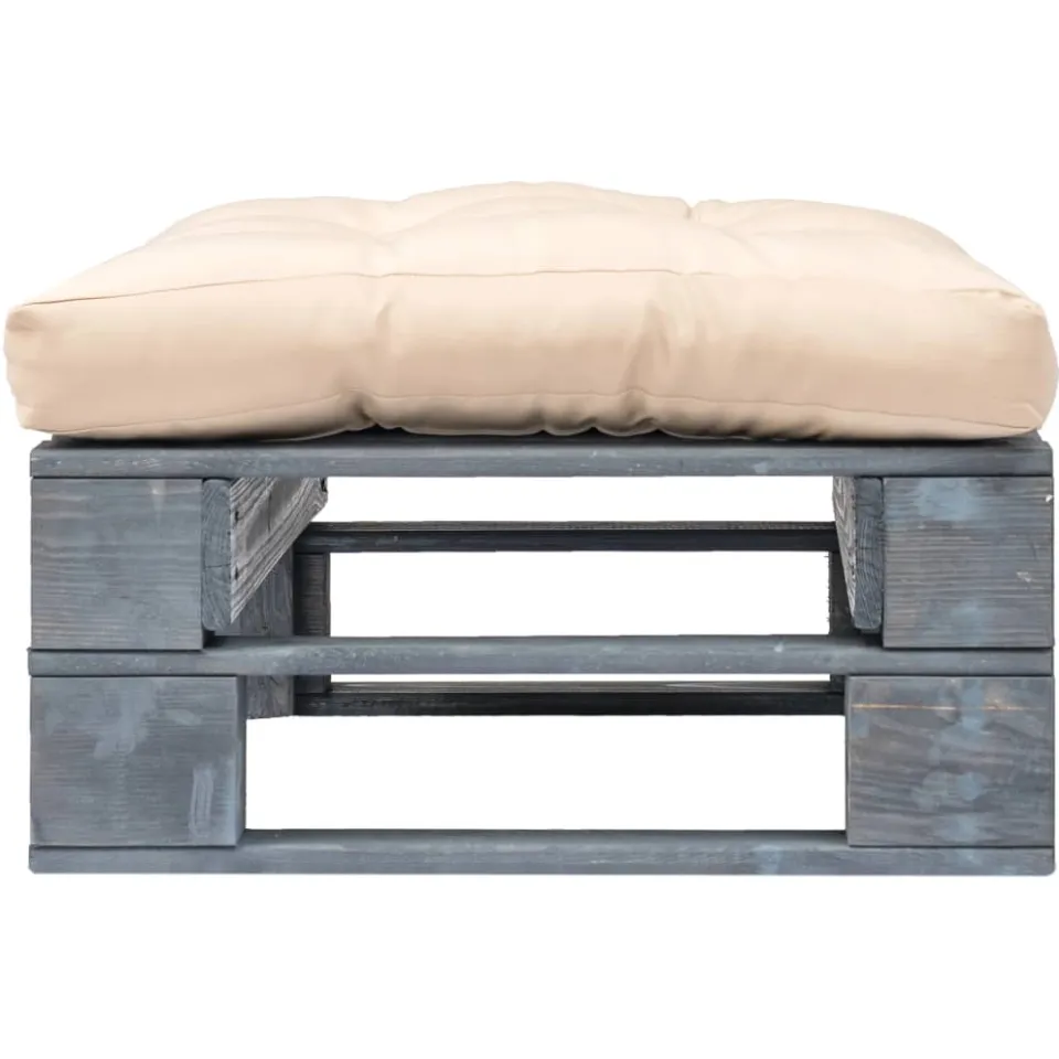 vidaXL Tuinhocker met zandkleurig kussen pallet hout grijs, foto 2
