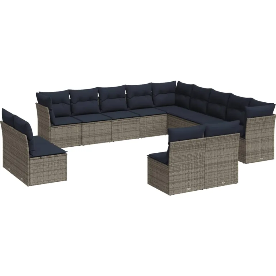 vidaXL 13-delige tuinbankset met kussens, grijs polyrotan, foto 3