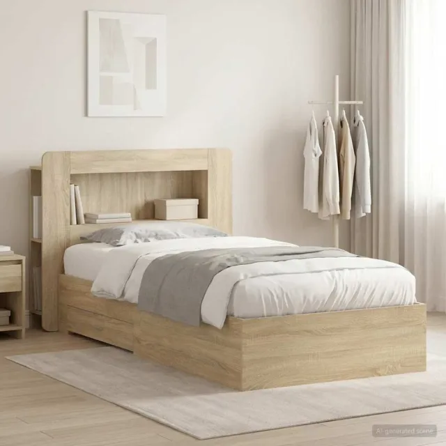 vidaXL Bedframe met opslag Sonoma Eiken 90 x 190 cm Bewerkt hout Bruin