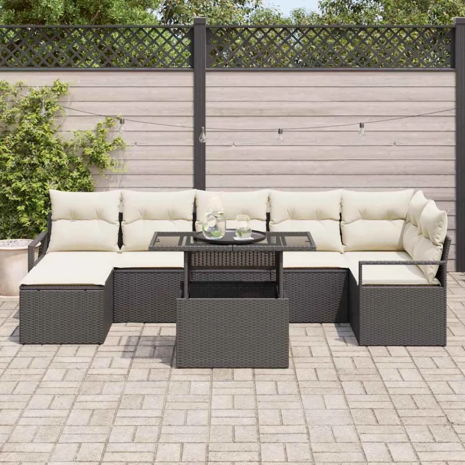 vidaXL Tuin Sofa Set 8 st Zwart en Crème poly rattan, foto 3