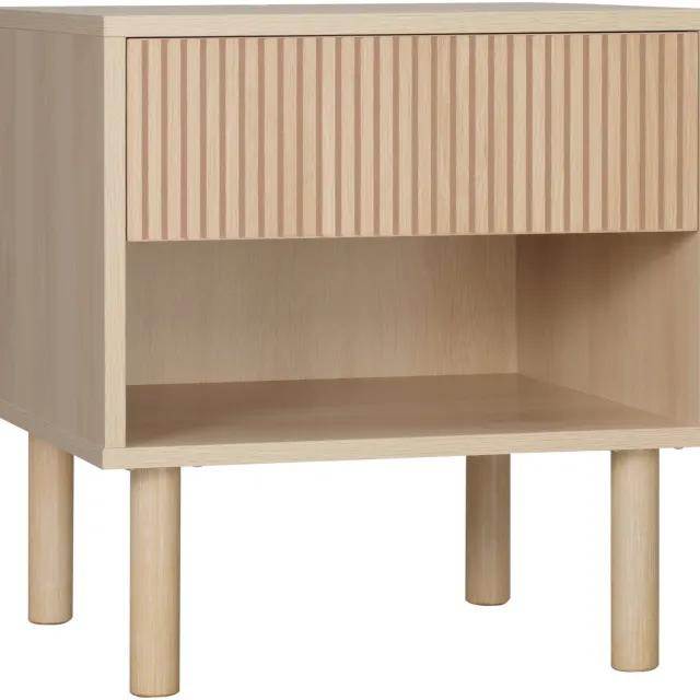 Lunpog Nachtkastje Nachtkastje met laden en nissen, Bijzettafel Moderne Stijl voor Slaapkamer, Woonkamer, Dim. 47 x 47 x 50 cm, Natuurlijke Houten Afwerking Natuurlijk hout