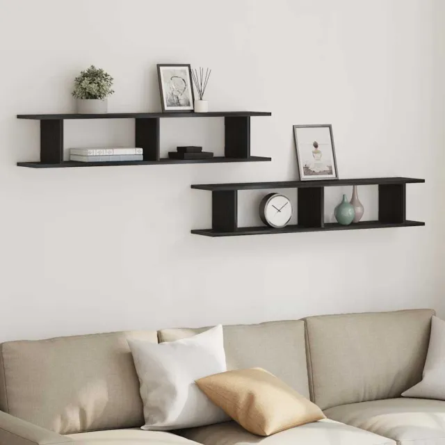 vidaXL Wandplanken 2 st 105x18x20 cm spaanplaat zwart eikenkleurig