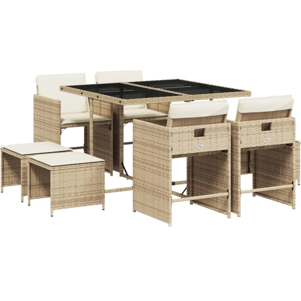 vidaXL 9-delige Tuinset met kussens poly rattan beige, foto 3