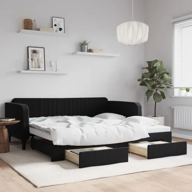 vidaXL Slaapbank met onderschuifbed en lades 100x200 cm fluweel zwart