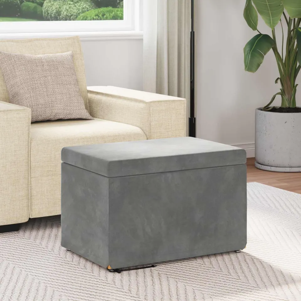 vidaXL Kruk Donkergrijs 61 x 41 x 40 cm Velvet en Gefabriceerd Hout grijs, foto 3