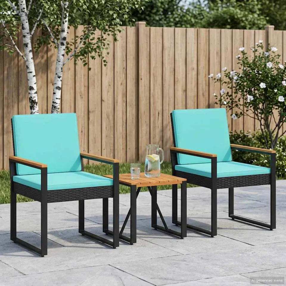 vidaXL Buitenmeubelset 3 st Zwart en Turquoise poly rattan, foto 3