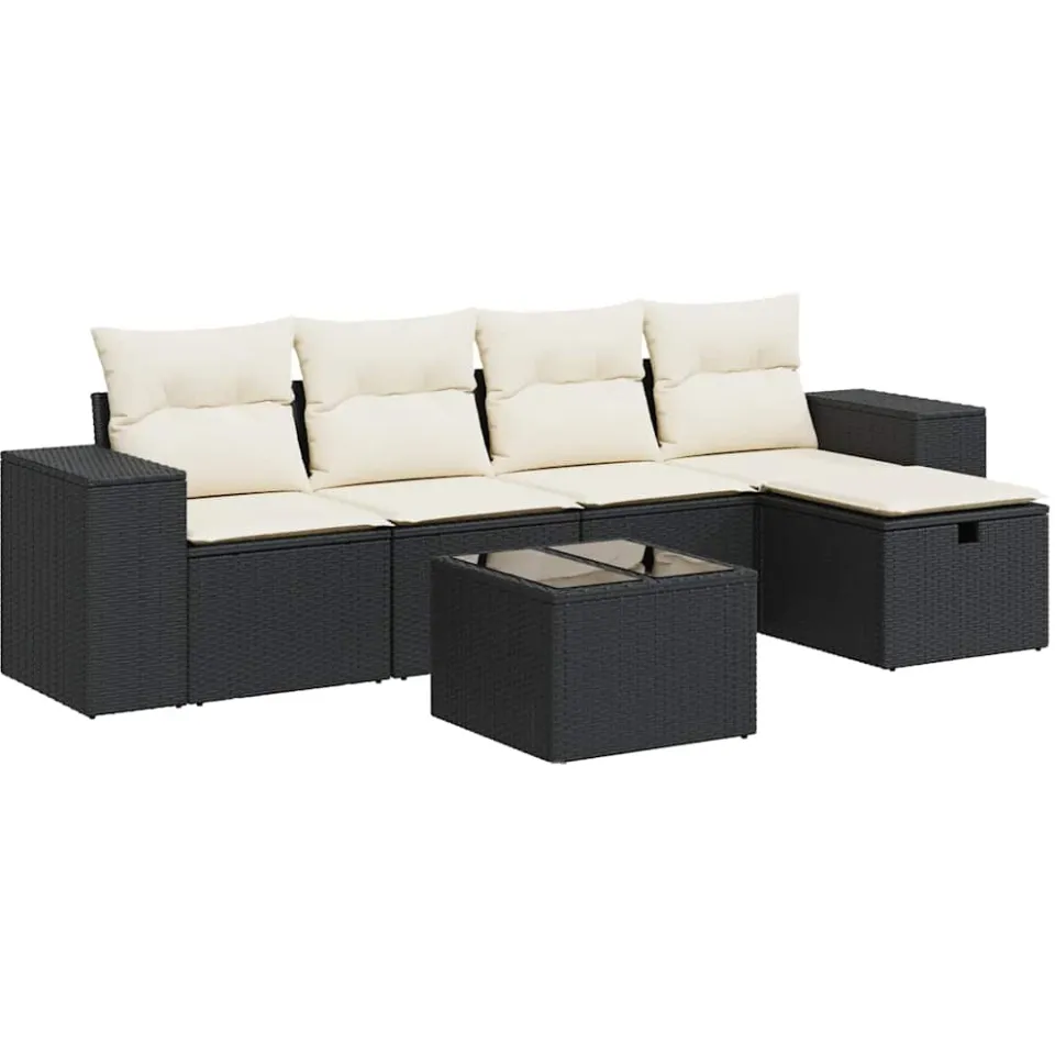 vidaXL 6-delige Loungeset met kussens poly rattan zwart, foto 3