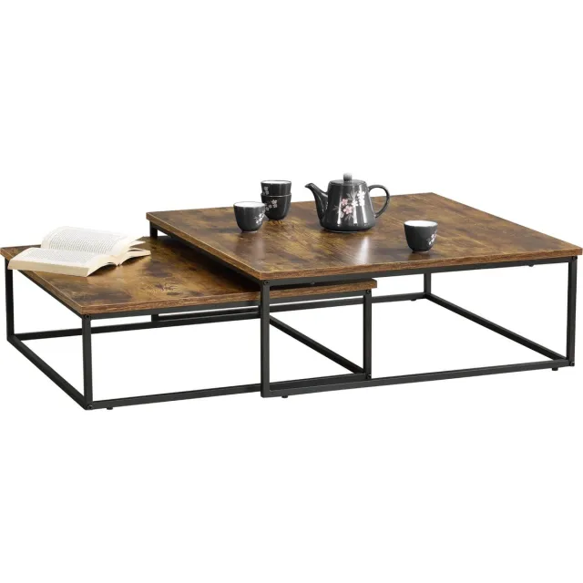 en.casa Salontafel Haninge set van 2 zwart en houtkleurig zwart en houtkleurig donker