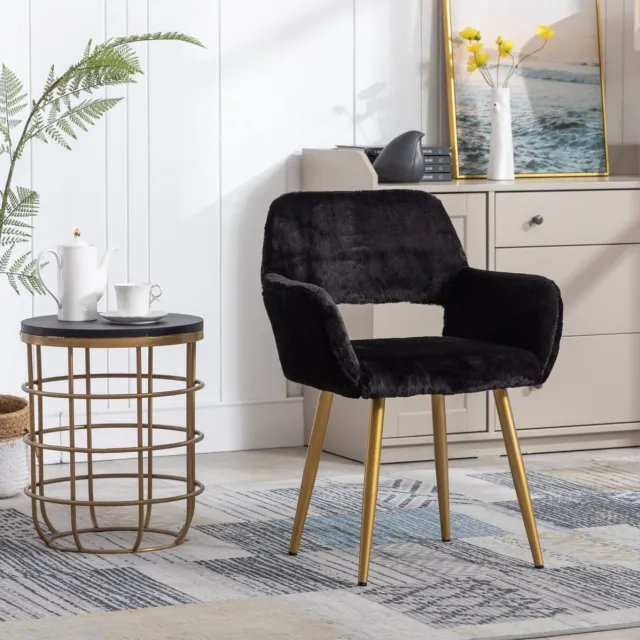 STILVORA Eetkamerstoel Met Armleuningen Zwart Kunstbont Mid Century Design Metaal Voor Eetkamer En Woonkamer