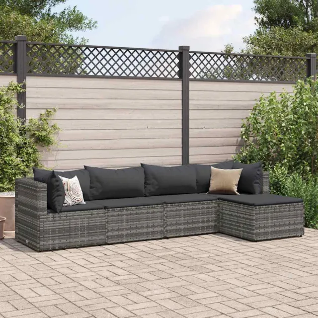 vidaXL 5-delige Loungeset met kussens poly rattan grijs, foto 2