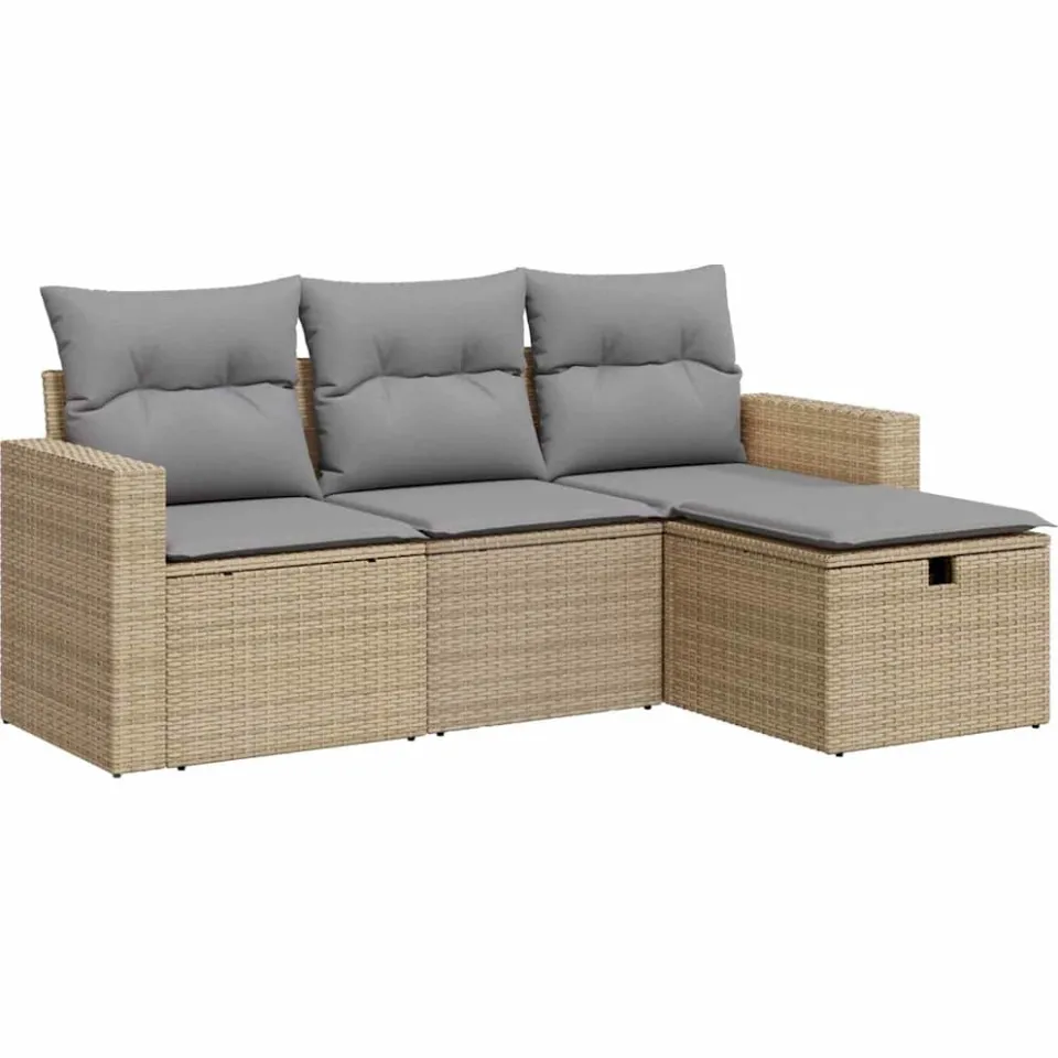 vidaXL 4-delige Loungeset met kussens poly rattan beige, foto 3