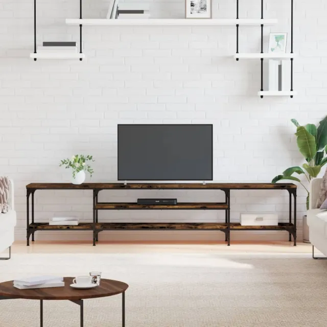 vidaXL Tv-meubel 201x35x45 cm bewerkt hout en ijzer gerookt eikenkleur, foto 2