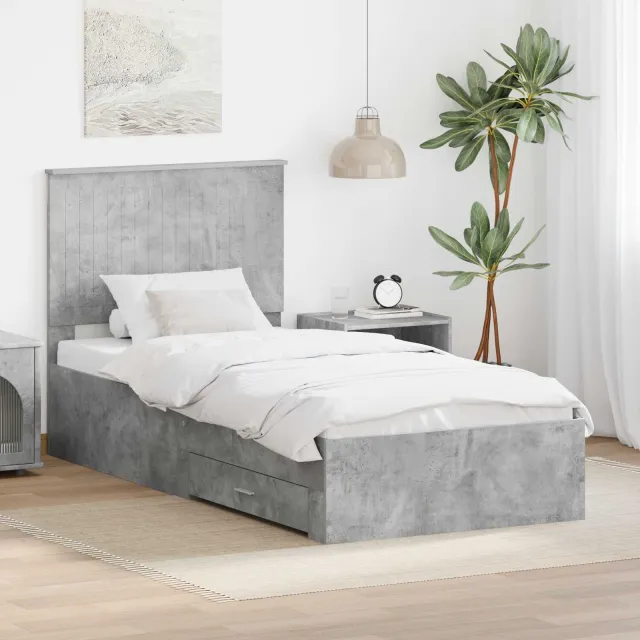 vidaXL Bedframe met lade Beton Grijs 90 x 200 cm Bewerkt hout