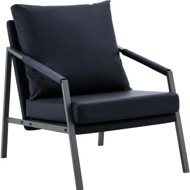 MUVANO kunstleren fauteuil - Industriële leesstoel - Wachtkamerstoel kantoor - Moderne accentstoel - 67x67x80 cm - Zitten - Woonkamer Zwart