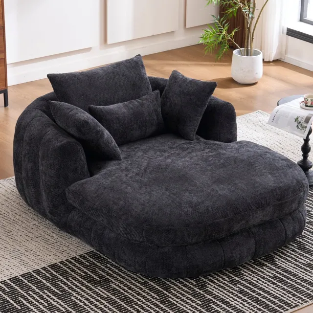 DESMIU Chaise Longue 1-Zits 184,5 x 145 x 76,5 cm - Diepe Zitting Met Kussens - Voor Woonkamer En Slaapkamer - Chenille Zwart