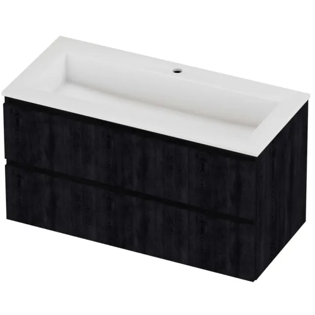 Proline Aristo Badmeubelset Polystone Elegant 1 Kraangat 100x46x54 cm Glans Wit Charcoal Oak Eiken
