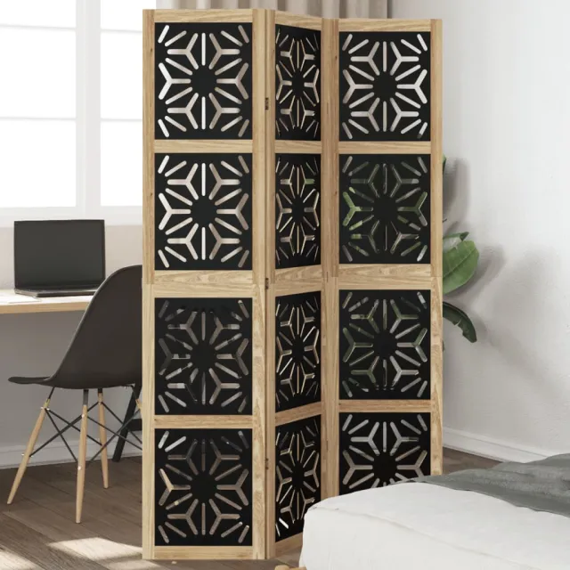 vidaXL Kamerscherm met 3 panelen massief paulowniahout zwart, foto 2
