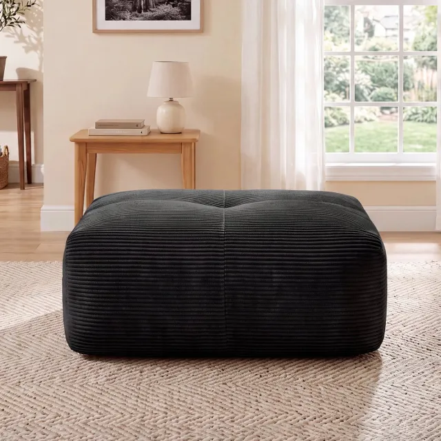 MUVANO Hamlet Modulaire Hocker - Zwarte Ribstof Hocker Zonder Montage - Ergonomische Voetenbank - Comfortabele Poef - 92,5x75x40 cm - Antislip - Woonkamer Zwart