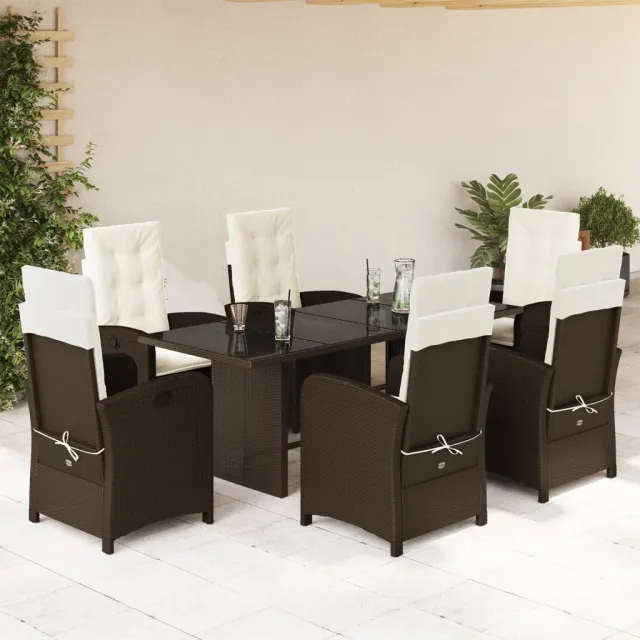 vidaXL 7-delige Tuinset met kussens poly rattan bruin, foto 2