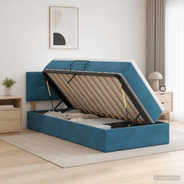 vidaXL Opslag bed met hoofdeinde Donkerblauw 100 x 200 cm Fluweel