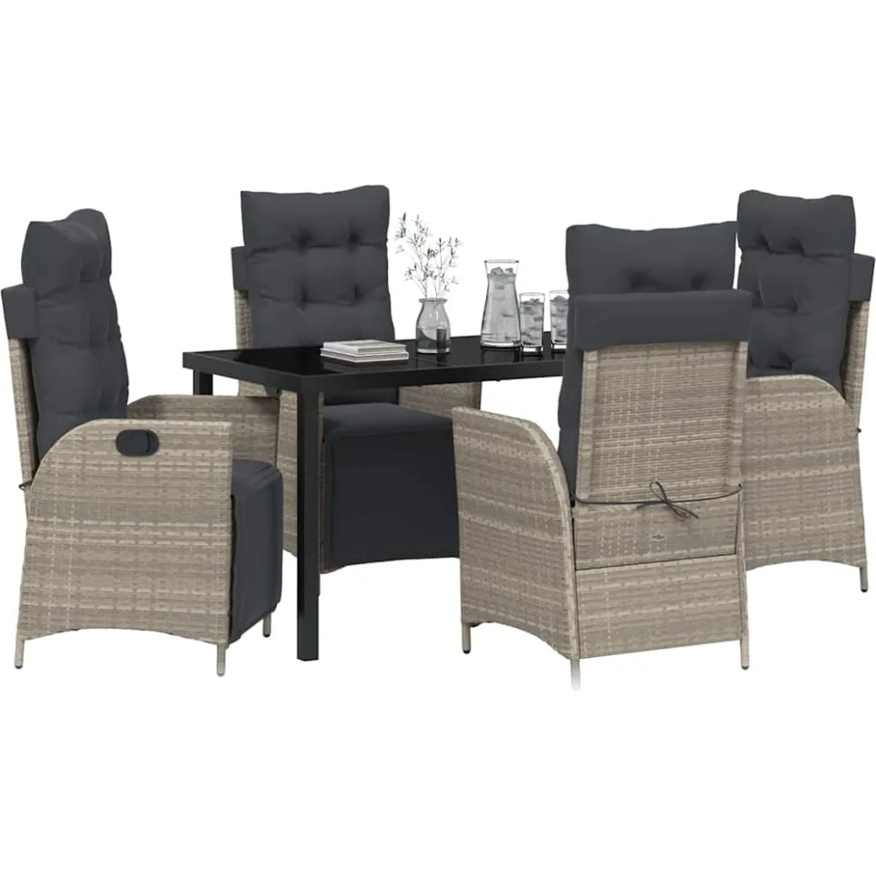 vidaXL Tuin eettafelset 5 st Lichtgrijs poly rattan