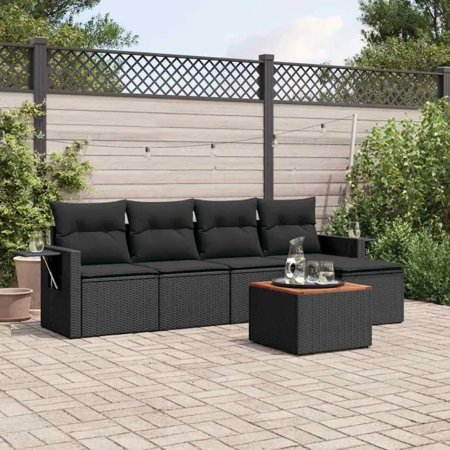 vidaXL 6-delige Loungeset met kussens poly rattan zwart, foto 2