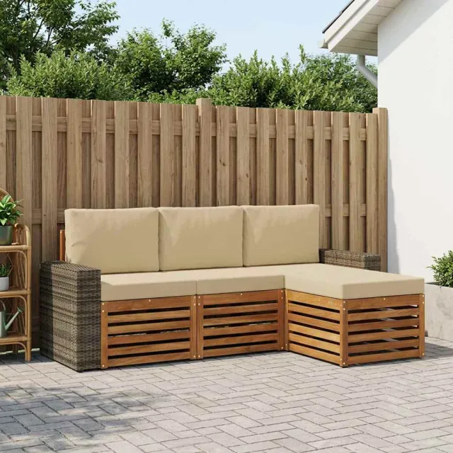 vidaXL Buiten bankenset 4 st 4-zits Natuurlijk en Beige