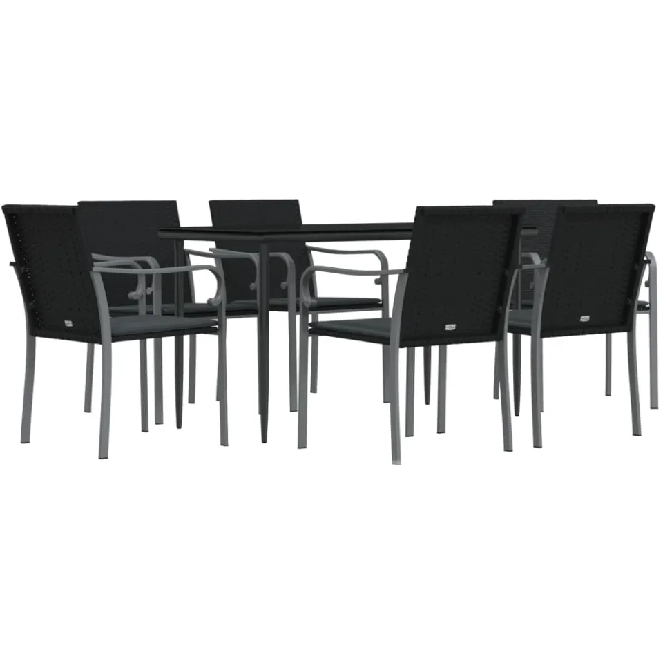 vidaXL 7-delige Tuinset met kussens poly rattan en staal Zwart